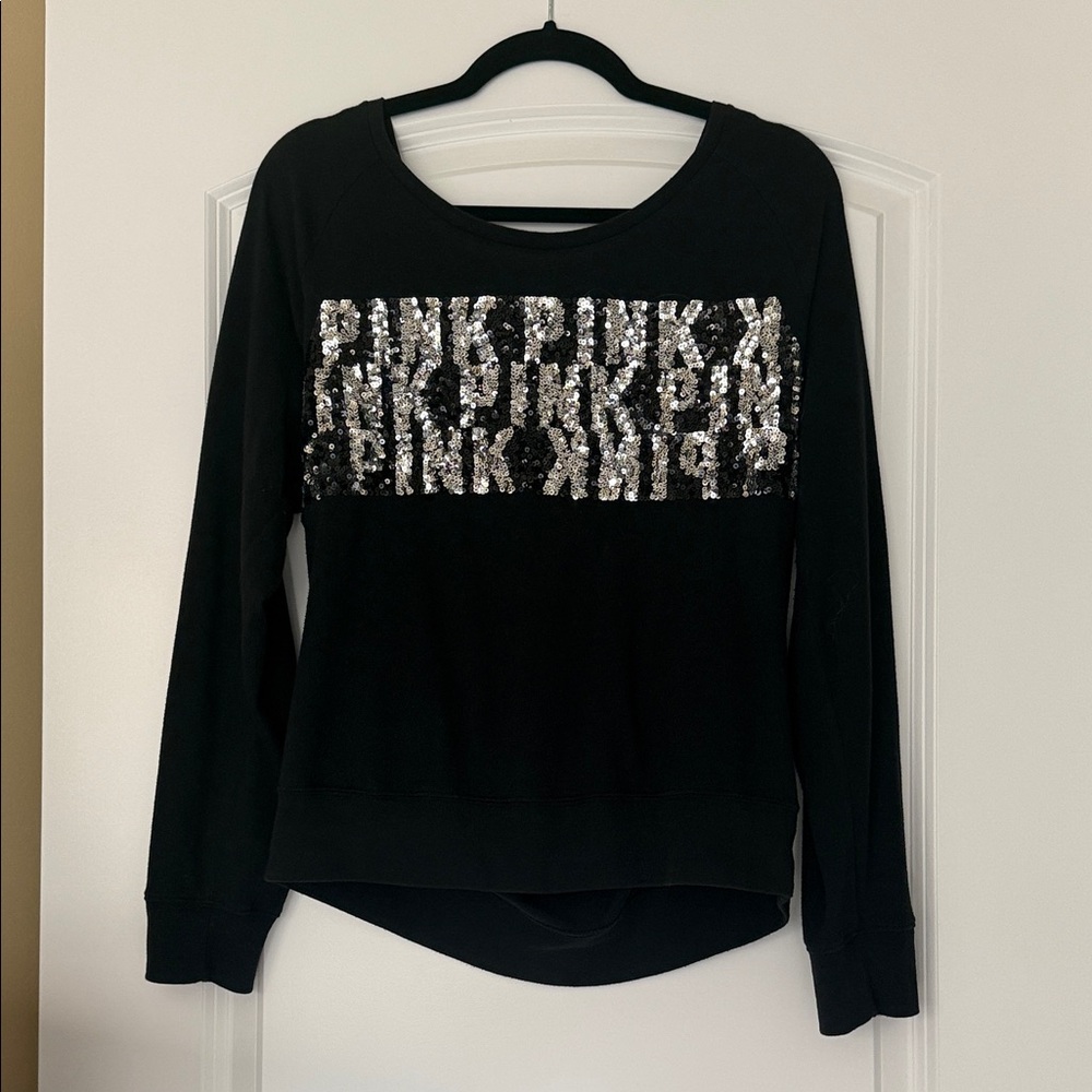 PINK Victoria's Secret Black Top with Silver Sequins